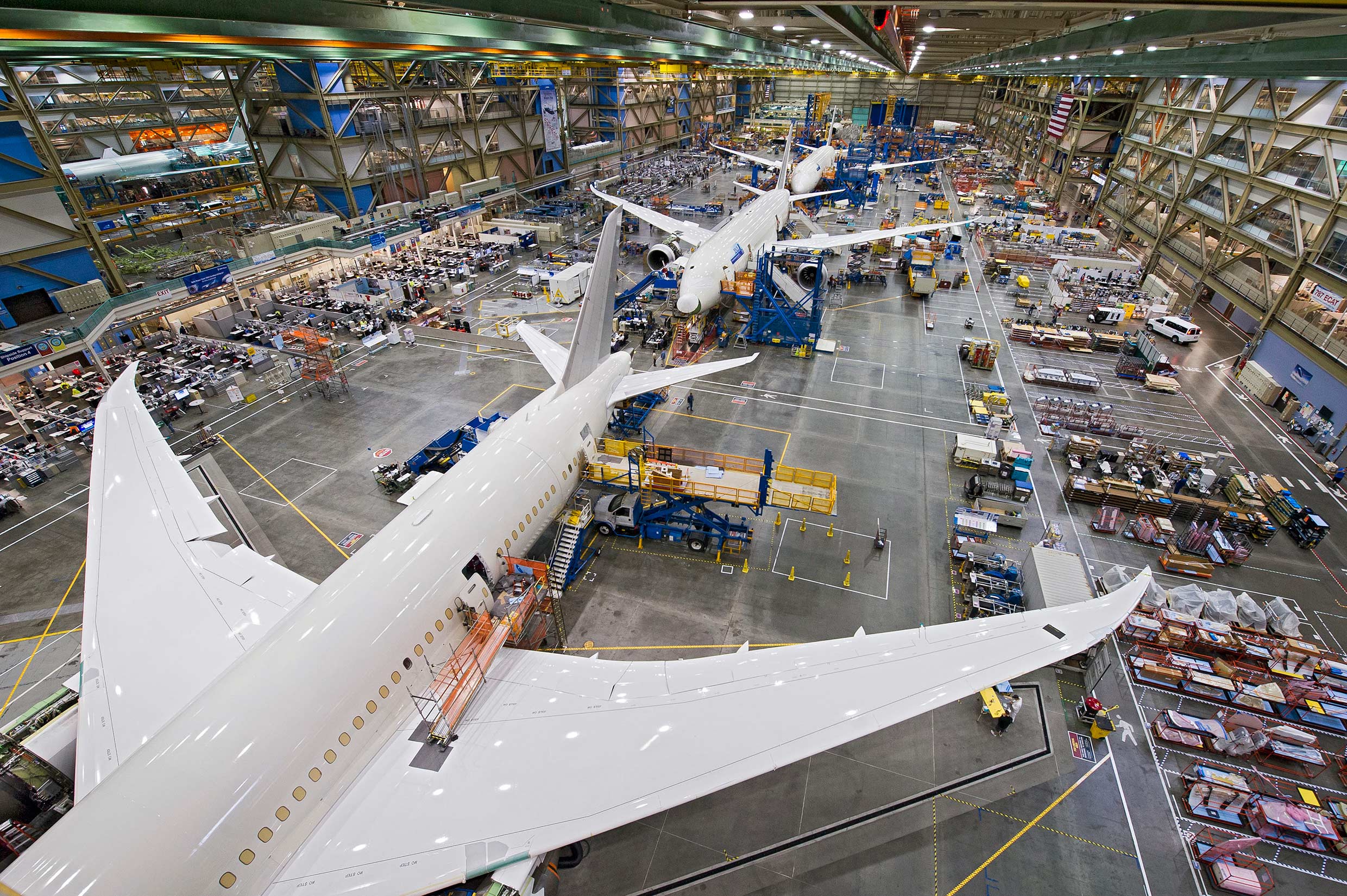 De productielijn van de Boeing 787 Dreamliner.