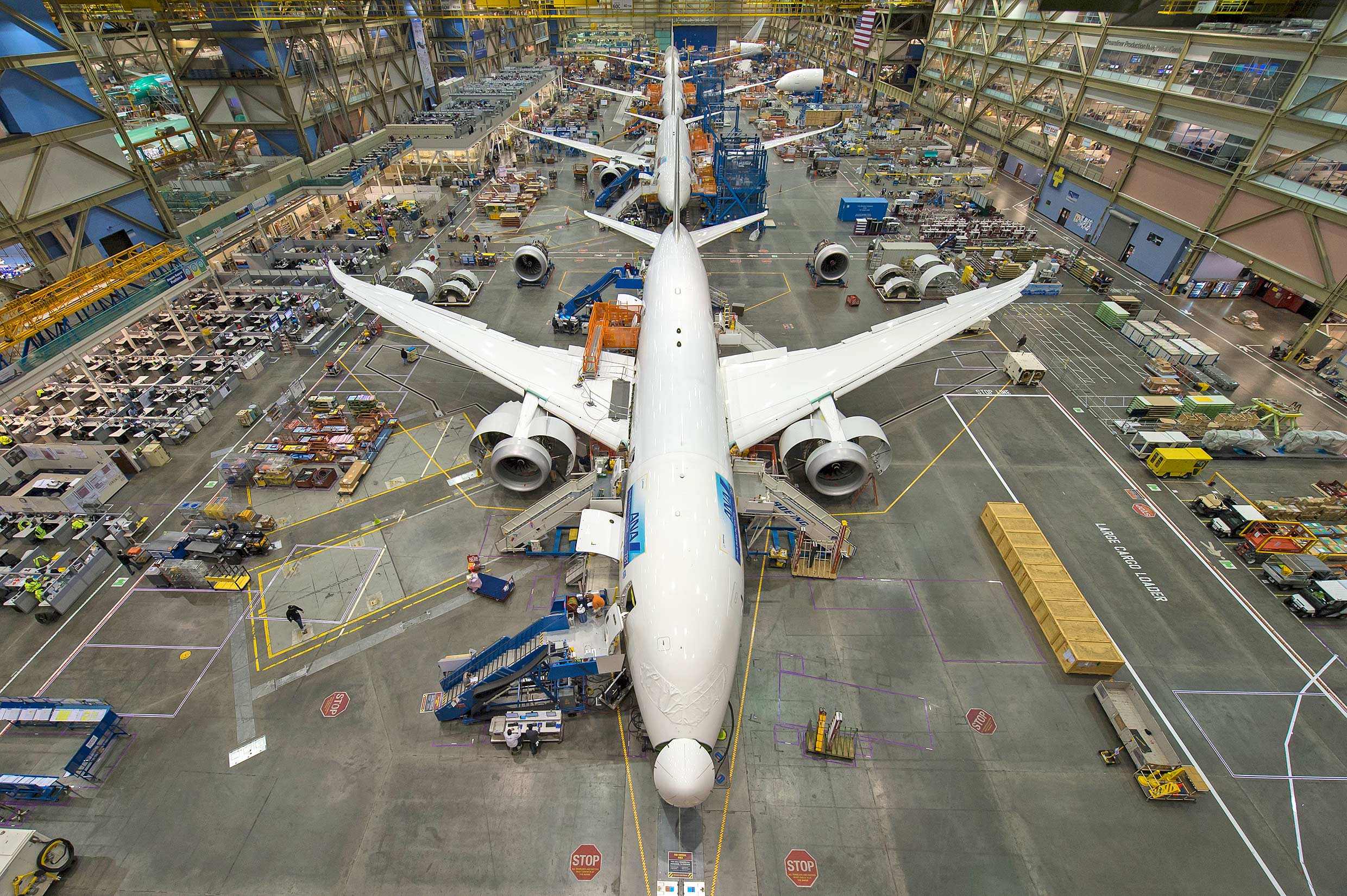 De productielijn van de Boeing 787 Dreamliner.